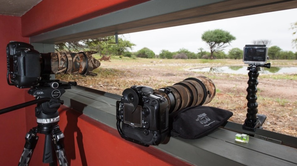 Wildlife photography camera mounted on a safari vehicle